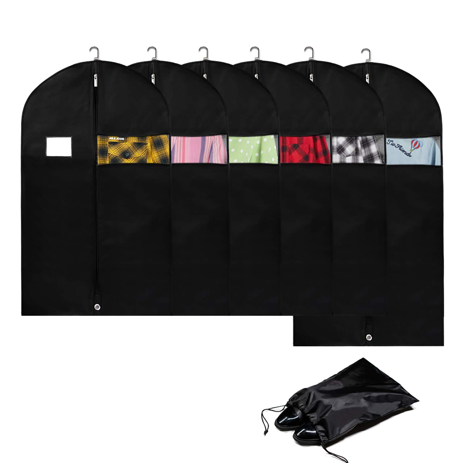 Adalite Garment Bags Suit Bag for Storage Travel 40/50 inch,(Set of 6) Suit Covers Lightweight Study Full Zipper Washable Breathable with Clear Window and ID Card for Suit,Dresses, Coat,Jacket