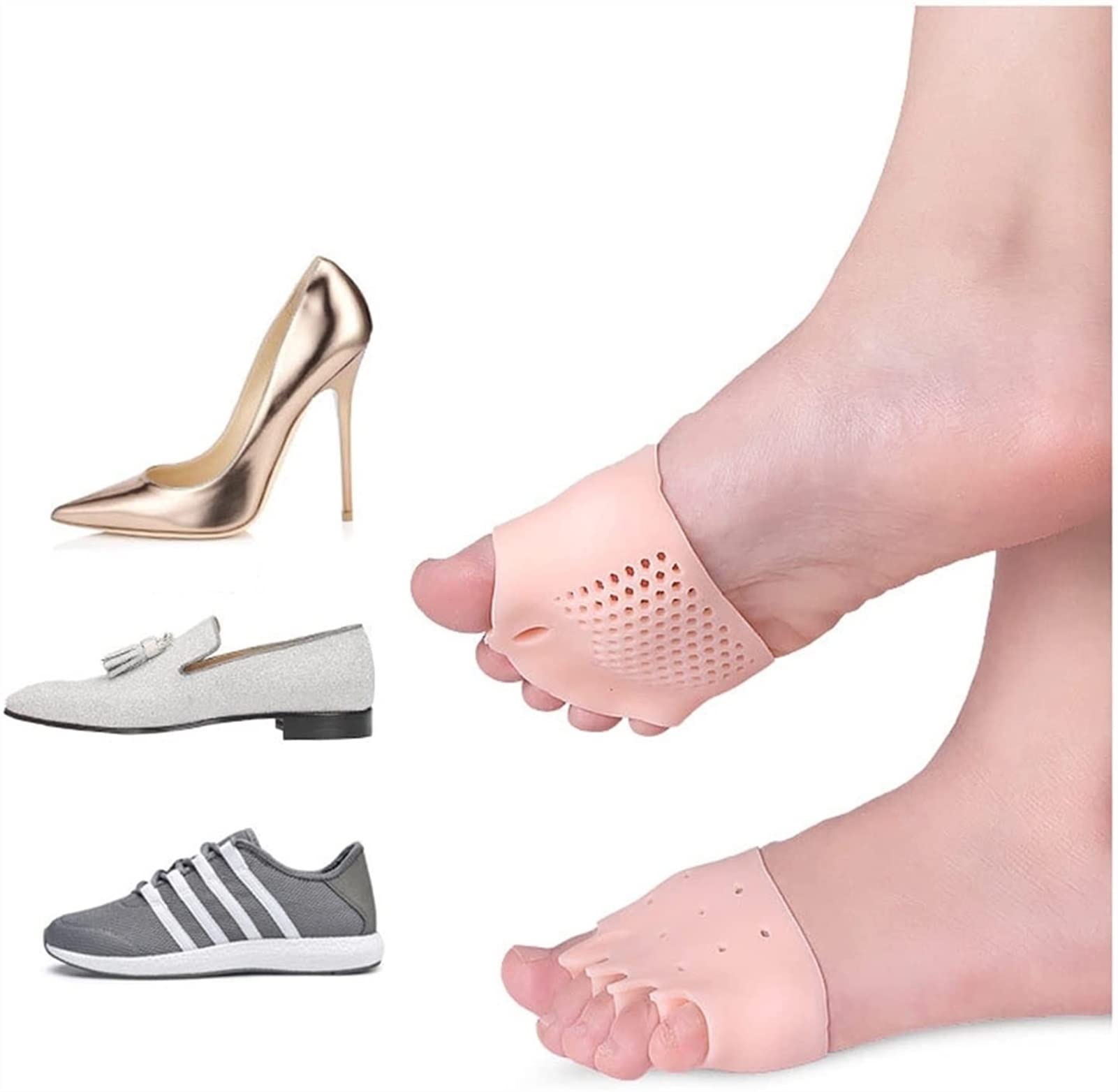 1 par de almohadillas suaves para corrección del dedo del pie, corrección del pulgar Valgus, almohadilla de silicona para el antepié, ortesis de Gel, dedos separados, herramienta para el cuidado de