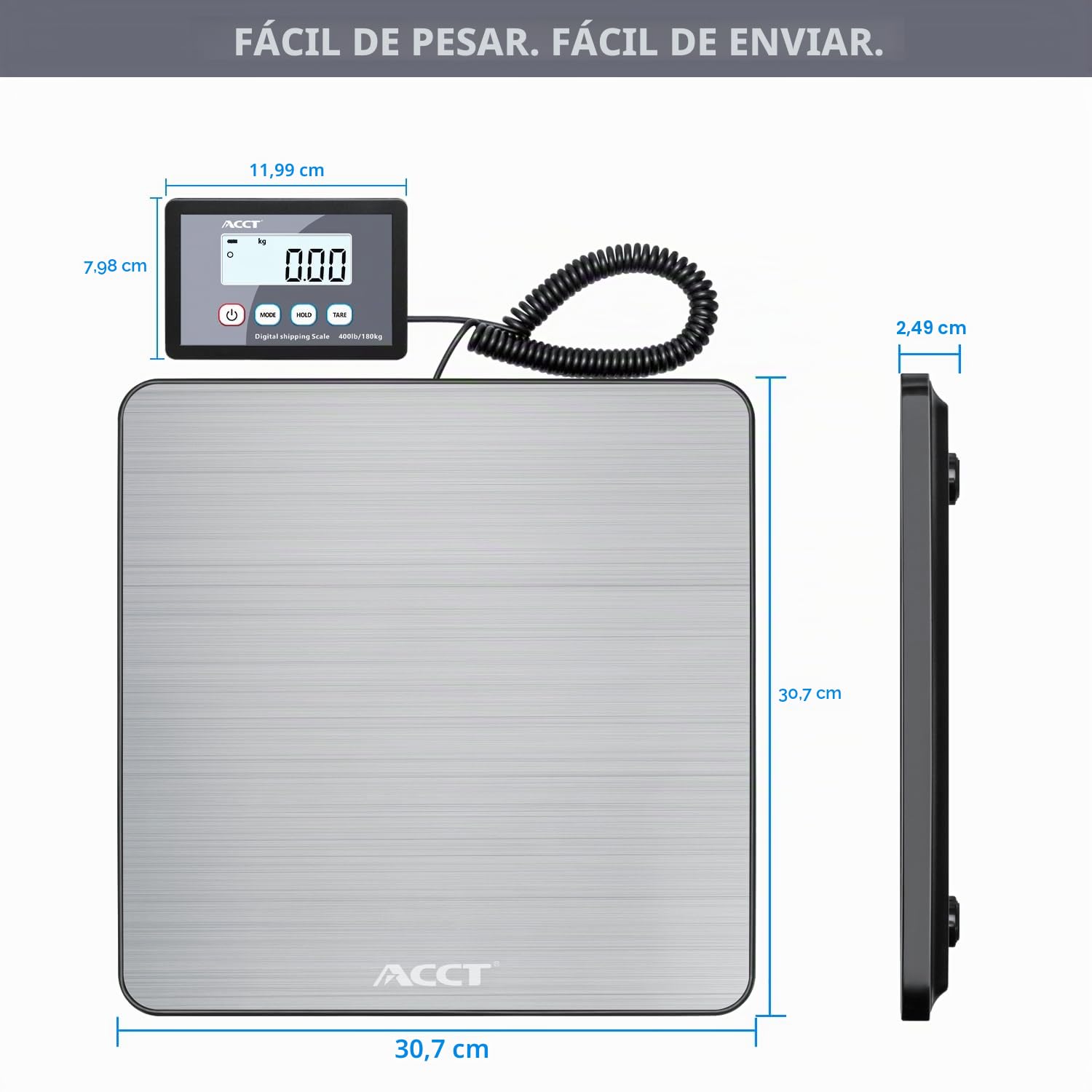 Básculas para correo ACCT, 400 lb/180 kg, báscula postal con función de retención/tara, Bascula Industrial para paquetes/mascotas/equipaje/oficina, peso maletas viaje, pilas y cable USB incluidos