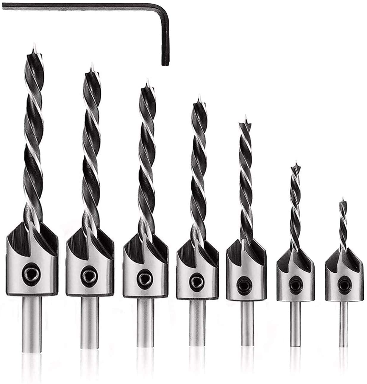 GSK Cut® Countersink Drill Bits, | Woodworking Chamfer Countersink Drill Bits Set, for Woodworking 3 4 5 6 7 8 10mm with Hex Key (Pack of 7)