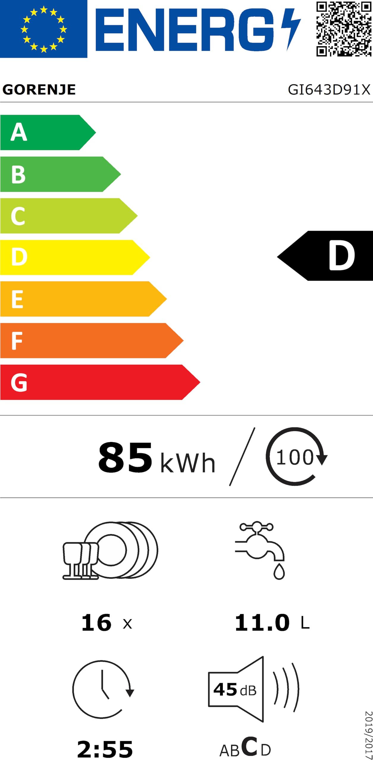 Gorenje GI643D91X Geschirrspüler/Einbaugerät/Integrierbar/60 breite/16 Maßgedecke/6 Programme/15 min SpeedWash/Intensivprogramm/ECO-Programm/Hygieneprogramm/EEK: D/Einbaumaße (HxBxT): 82 x 60 x 57,5cm