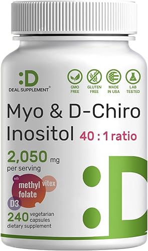 Myo-Inositol & D-Chiro Inositol (401) 2,050mg Per Serving, 240 Veggie Capsules  with Folate, Vitamin D3, & Vitex Complex  Hormonal, Ovarian, & Liver