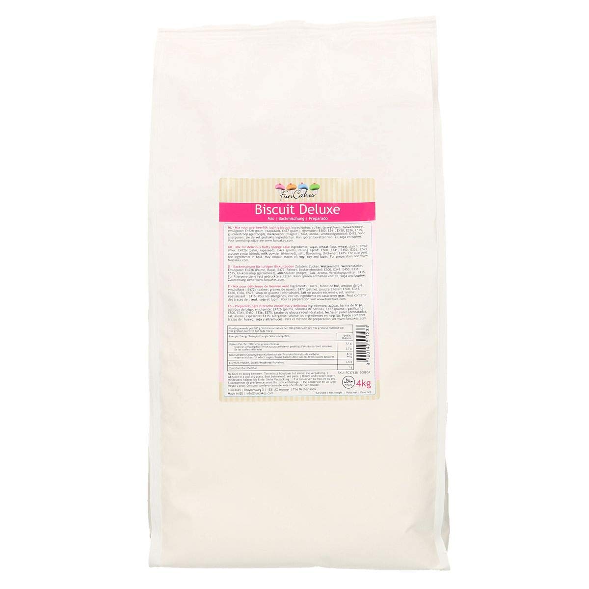 FunCakes Mix für Biskuit Deluxe: Einfach zu bedienen, wunderbar leichter Biskuitkuchen, perfekt für die Kuchendekoration, Konditorqualität, Kuchenbasis, Halal. 4 kg.