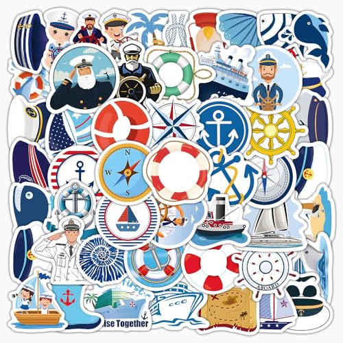Kotkiddy 102 Piezas Náuticos Stickers de Barco de Vela para Botellas de Agua, Portátil, Maleta, Cuaderno, Álbum de Recortes - Glueewee Navegador de Vinilo Impermeable de Dibujos