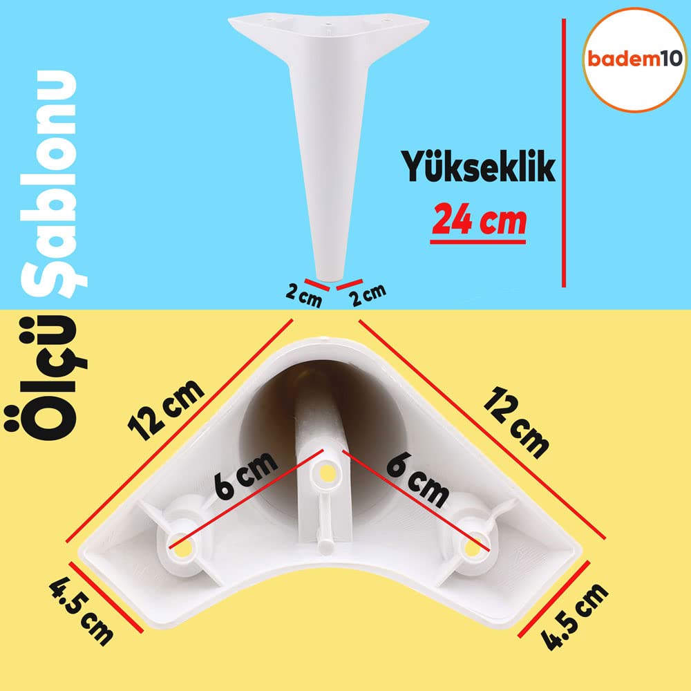 Badem10 Aspen 4 ADET Lüks Mobilya Kanepe Sehpa TV Ünitesi Koltuk Ayağı 24 cm Beyaz Baza Ayak