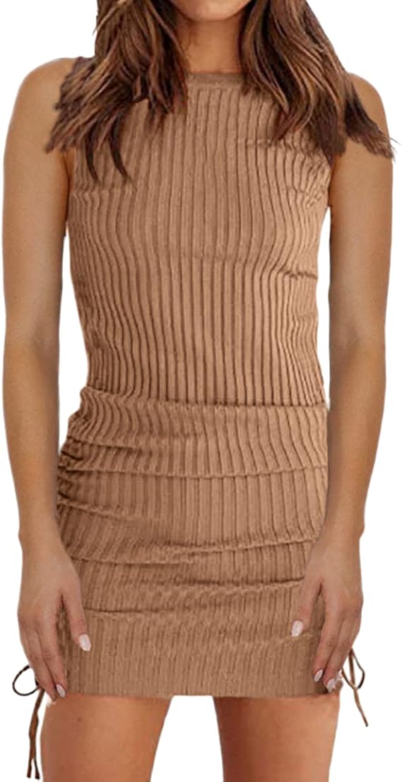 Amazon Co Jp Doworspaw タイトワンピース セクシー レディース ニット スリム タイト ロング ワンピース ニットワンピース 袖なし キャバドレス ミニ丈 インナーワンピ 春秋 着やせ 魅力 結婚式 ミニワンピース 旅行 休暇 大きいサイズ カジュアル 部屋着 シューズ
