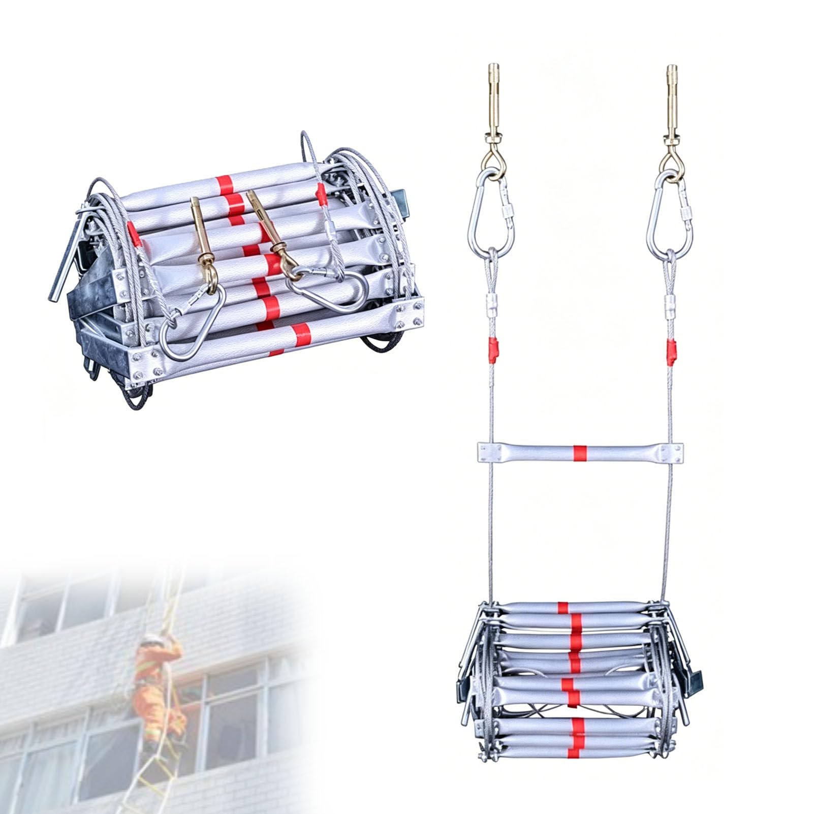 Steel Wire Metal Ladder, with Fastening Attachments, Flame Proof Heat Resistant, Portable Fire Escape Ladder for High Rise Building, Power Utility 8M