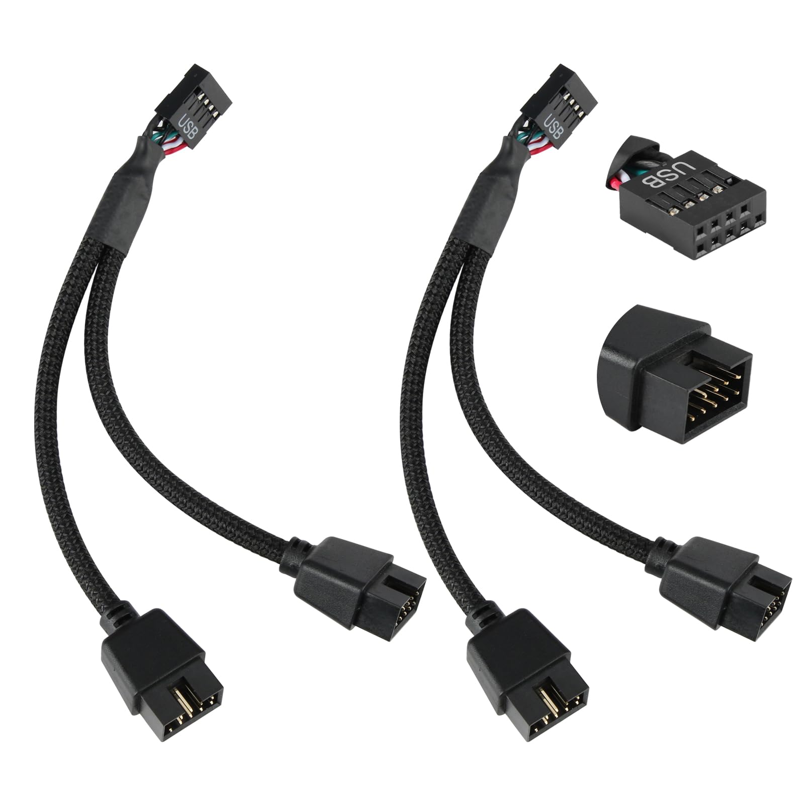 2PCS USB Header Splitter Cable 16cm Nylon Braided Motherboard USB 2.0 9pin Header 1 to 2 Extension Hub Splitter Connector Adapter Port Multiplier Extension Cable for Computer Internal Motherboard