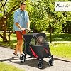 PawHut Dog Stroller for Large Medium Small Dogs up to 66 Lbs. 23.5 in Body Length, One-Click Foldable Pet Cat Stroller with Storage, Shock Absorption Wheels, Mesh Window, Safety Leash, Black