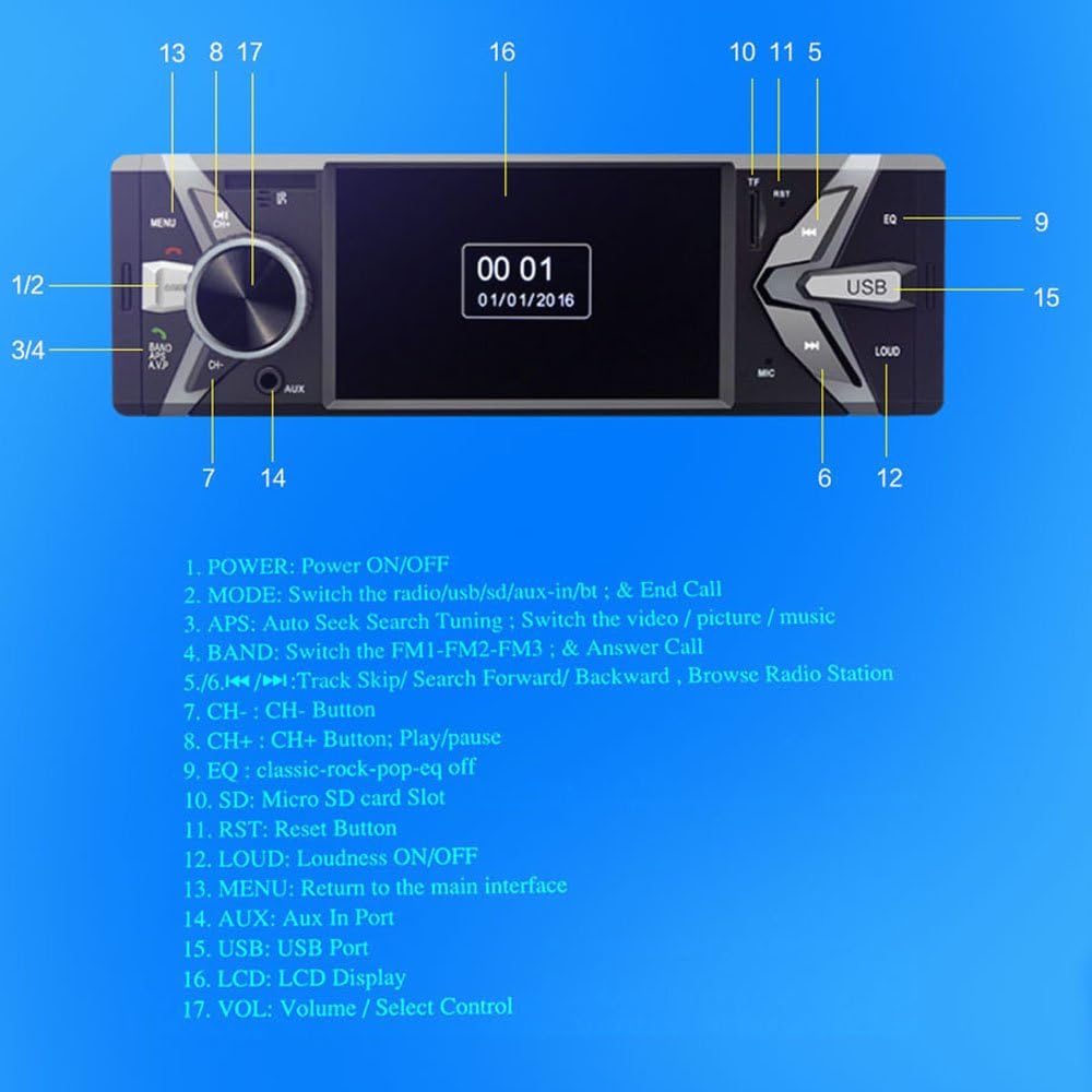 BOOMBOOST 1 Din Car Radio Audio Stereo MP3 Car Audio Player Bluetooth