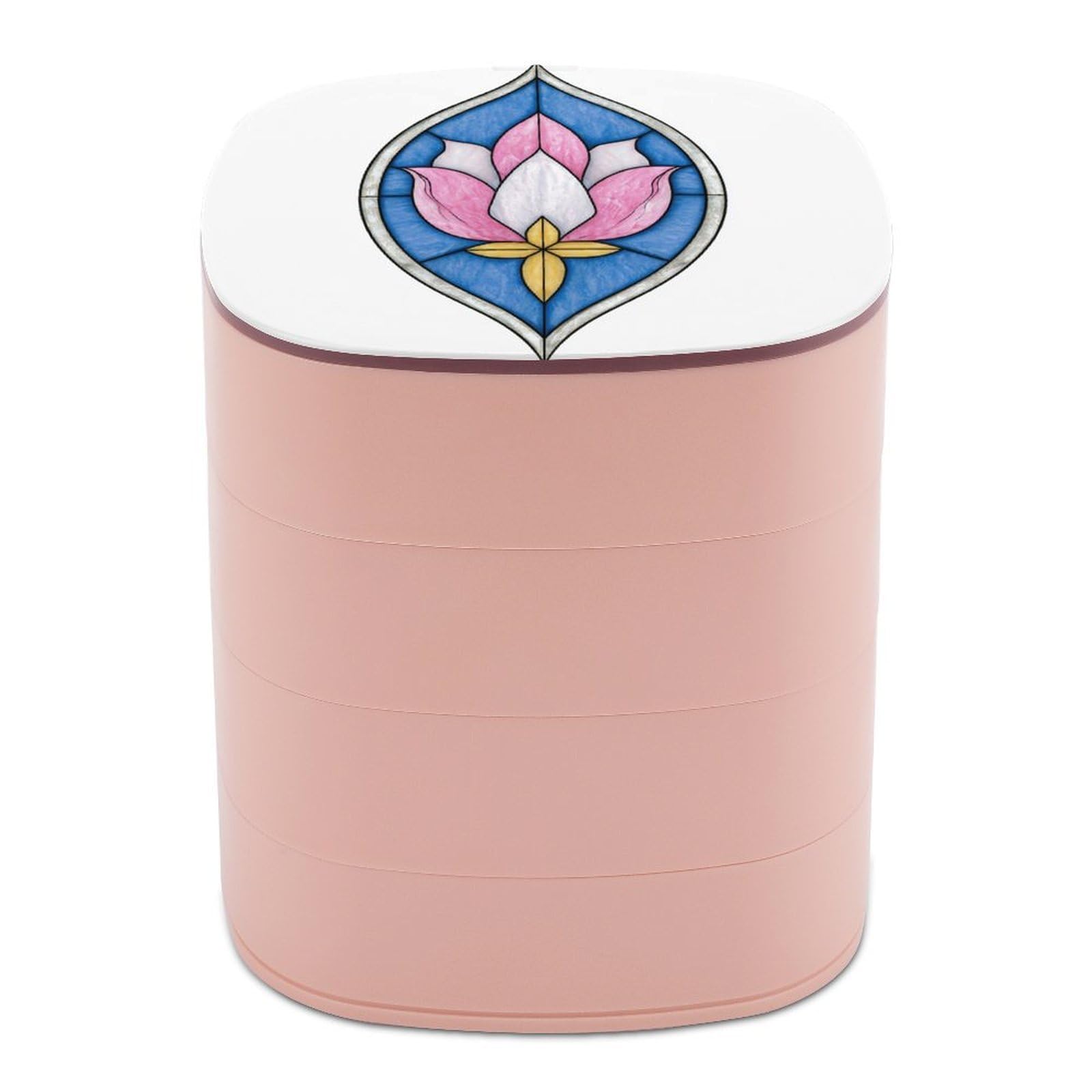 Jubonexis Stained Glass Stylized Pink And White Flower Jewelry Boxes for Women, Earring Holder Organizer Rotating Jewelry Organizer for Necklaces Bracelets Ring