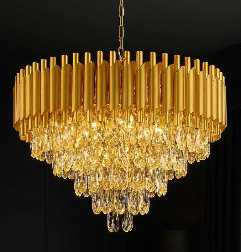 Image of TRIXY Chandeliers Lights for Ceiling Pure Gold Round Crystal Pendant Light Lamp | 4 Tier, K9 Crystal 500mm Fancy Jhoomar Lamp Fixture for Bedroom, Dining Room, Living Room Interior Lighting