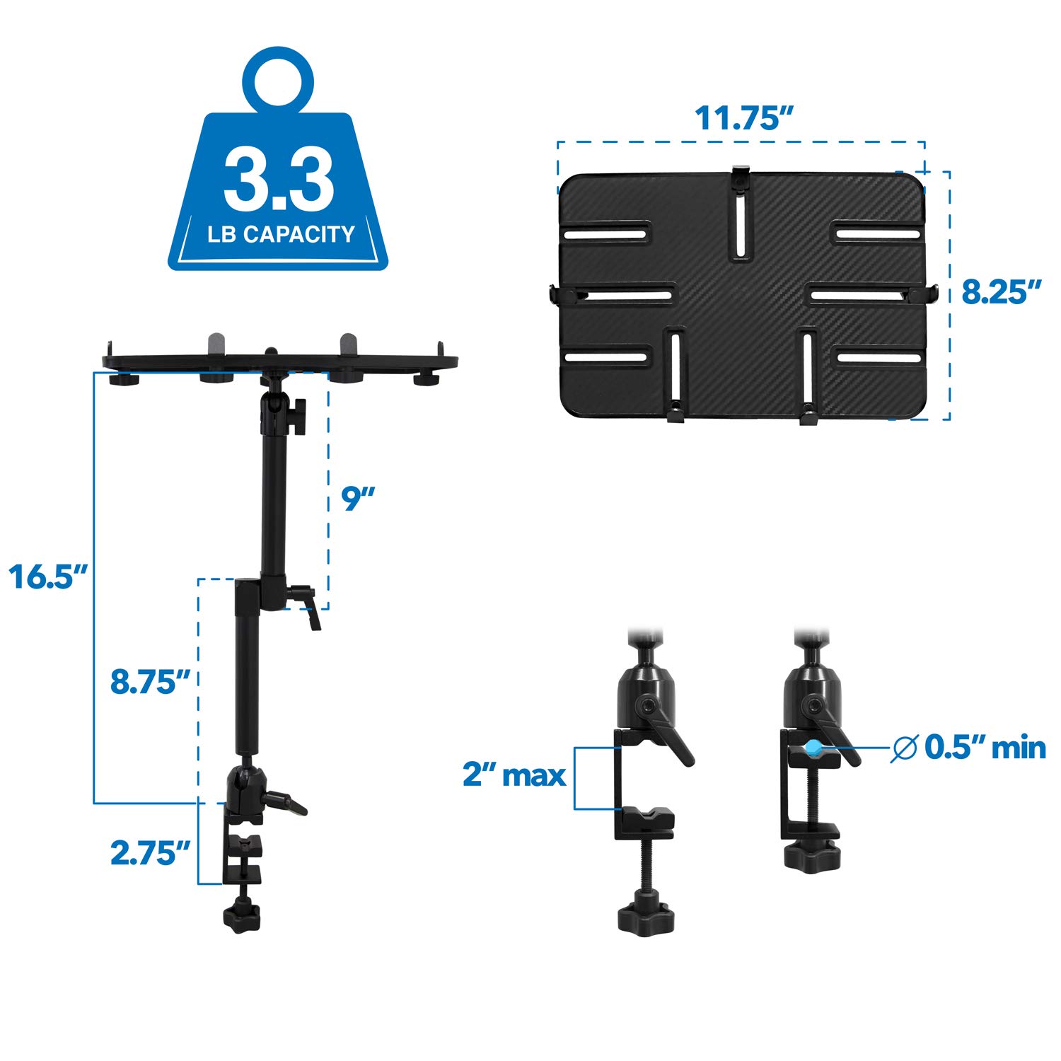 Mount-It! Uchwyt na tablet | Uniwersalny uchwyt Full Motion do iPada, telefonu lub tabletu | Podstawa C-Clamp | Pasuje do ekranów 6-14 cali