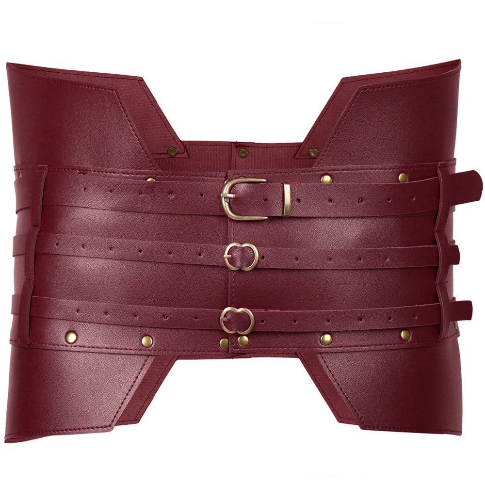 Ssdh Men's Red Medieval Wide Leather Armor Belt - Handmade Steampunk Cosplay Costume Accessory For Wo & - Renaissance, Viking, Knight, Antique (Red)