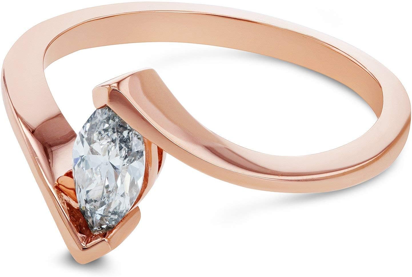 1/2 Carat Solitaire Marquise Diamond Chevron-prong Engagement Ring in 14k Rose Gold (Certified)