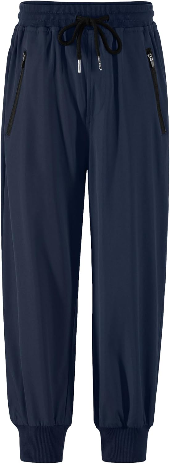 Arshiner Boys Casual Pants Elastic Waist Drawstring Kids Pants Youth Tapered Sweatpants Zipper Pockets Navy Blue