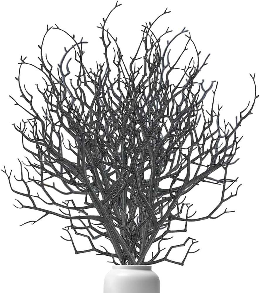 20Pcs Plastic Manzanita Branches Artificial Fake Antler Shaped Tree Branch Small Decorative Plant Twigs Branch for Wedding Halloween Table Decor Party Supplies (Black)