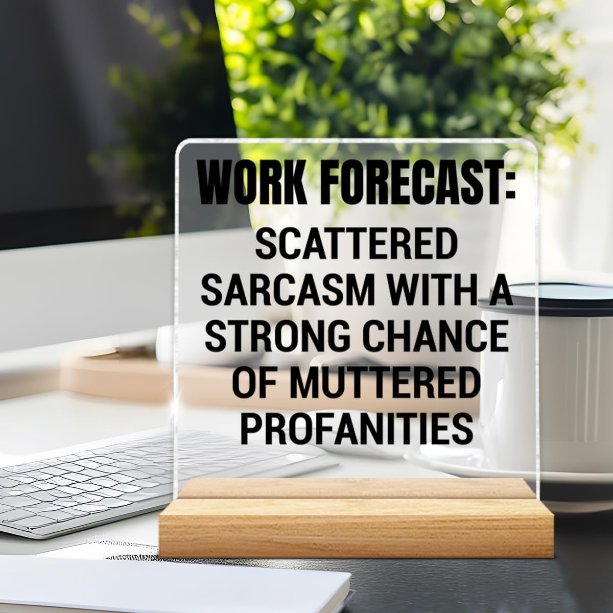 Funny Office Desk Decor Sign, Humorous Work Forecast Clear Desk Sign Cubicle Decor, Sarcastic Office Gifts for Coworkers Colleagues Boss 4x4 Inch - Image 5