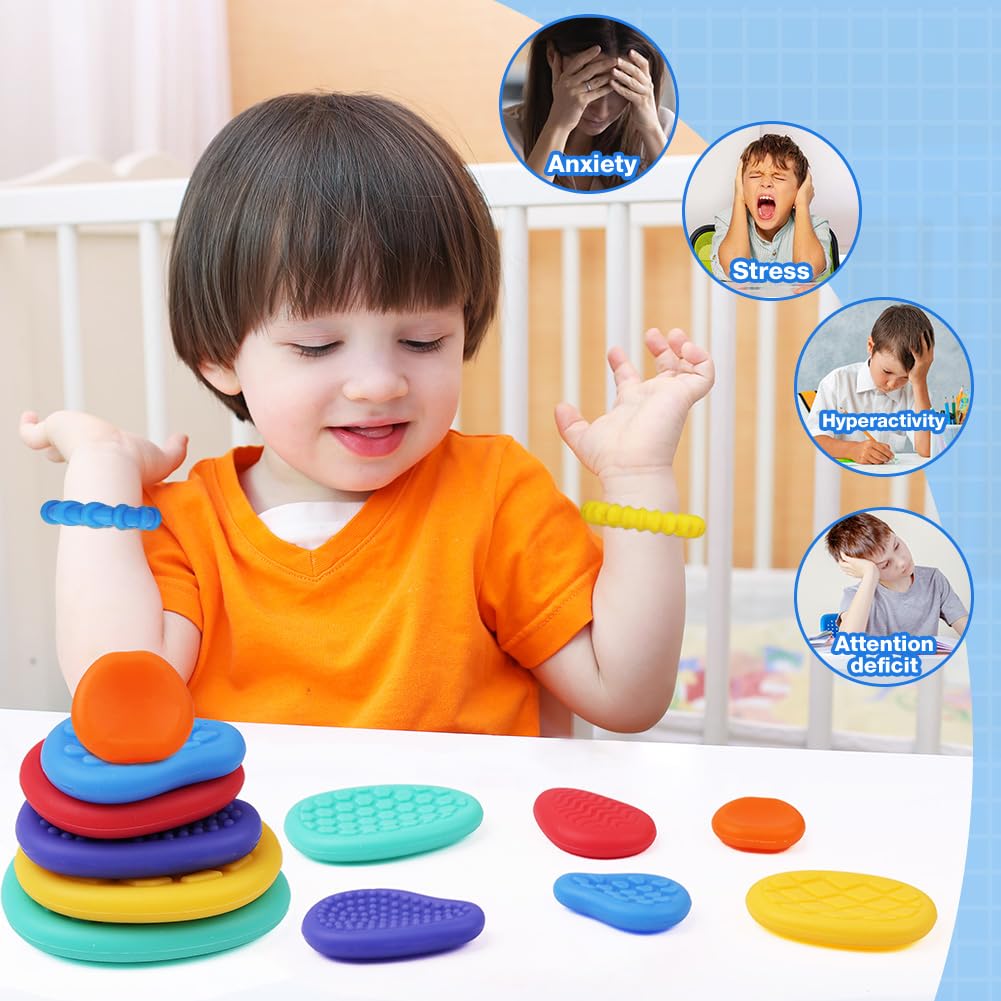 Braccialetti Antistress Sensoriali In Silicone, 4 Pezzi Con Texture Diverse, Per Autismo E ADHD, Giocattoli Calmanti Per Bambini - 3
