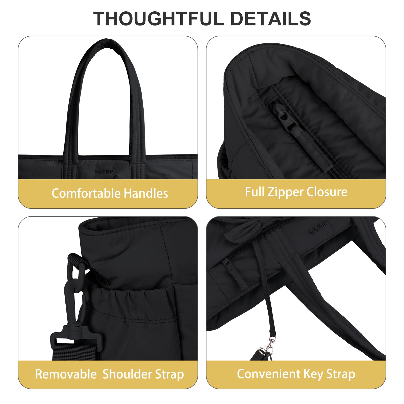 MOSISO Borsa Tracolla Fiocco Donna,15.6 pollici Borsa Tracolla Grande,Borsa Mano,Borse Shoulder per Scuola Lavoro Viaggi Palestra,Borse Shoulder Leggera con Scomparti Laptop,Fiocco&Tracolle, Nero
