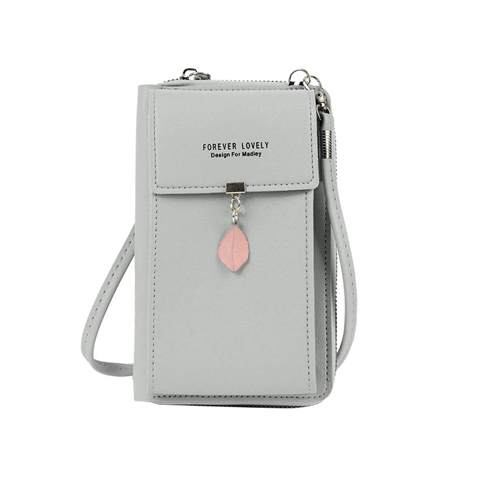 FuninCreaCrossbody Phone Bag, Fashion PU Shoulder Bag With Zipper, Mobile Phone Wallet Bags with Three Layers, Small Items Storage Bag with Metal Leaves for Cellphone, Key, Card