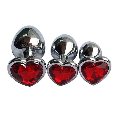 3Pcs Set Luxury Metal Butt Toys Heart Shaped Anal Trainer Jewel Butt Plug Kit S&M Adult Gay Anal Plugs Woman Men Sex Gifts Things for Beginners Couples Large/Medium/Small,Red - Red