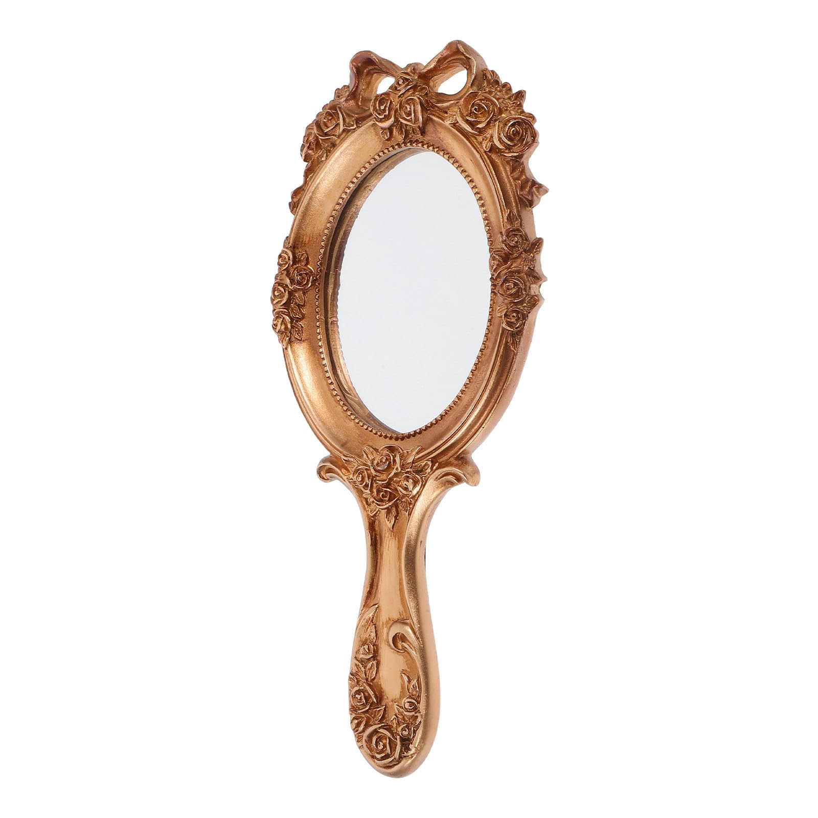 Clearlin Travel Handheld Vintage Makeup Mirror Lightweight Compact Mirror with Embossed Rose Design for Home and Outdoor Use
