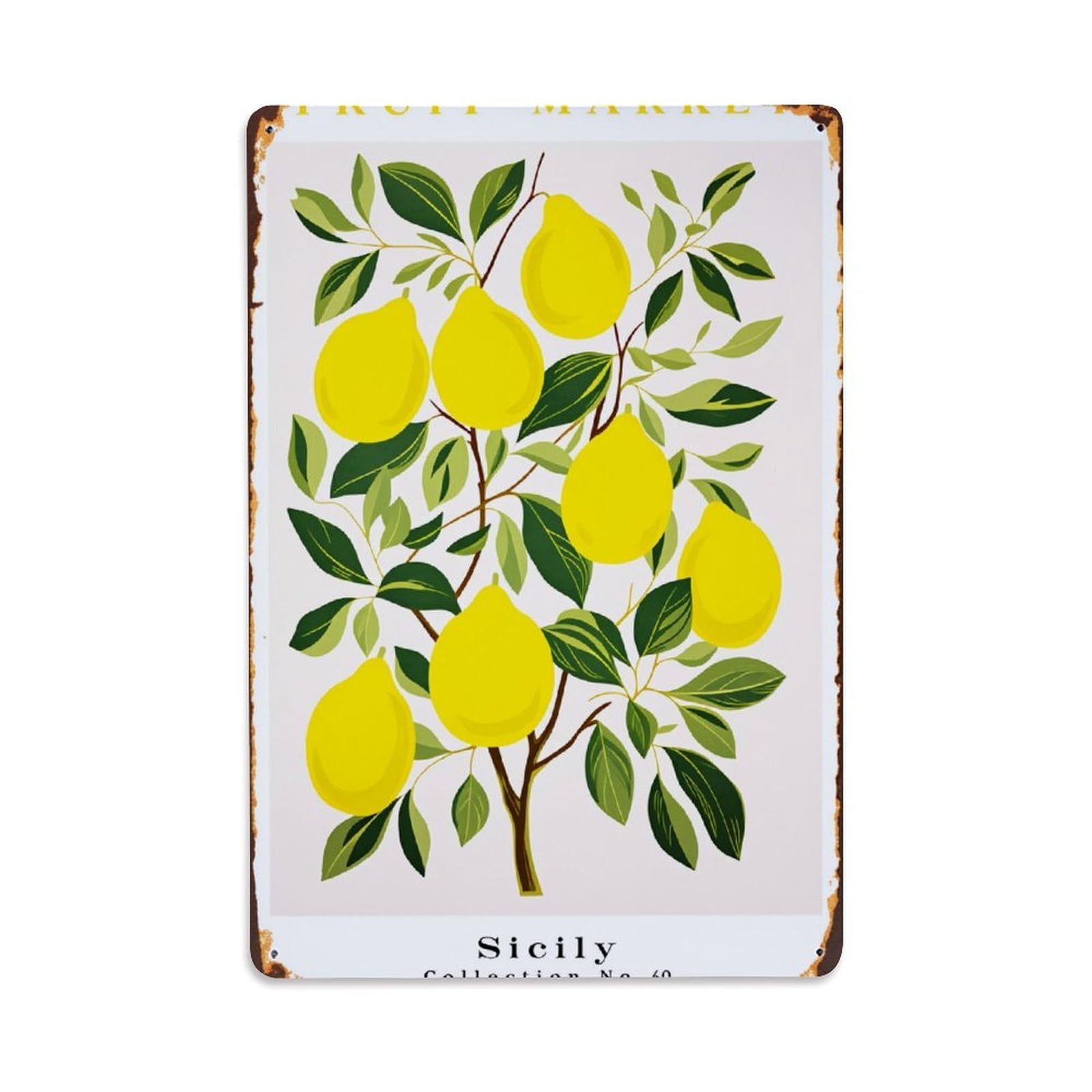 Lemon Tree Branch Leaves Fruit Tin Sign Vintage Metal Poster Retro Bar, Home, Man Cave, Kitchen, Laundry Room Wall Art Decor Gift 8x12 Inch
