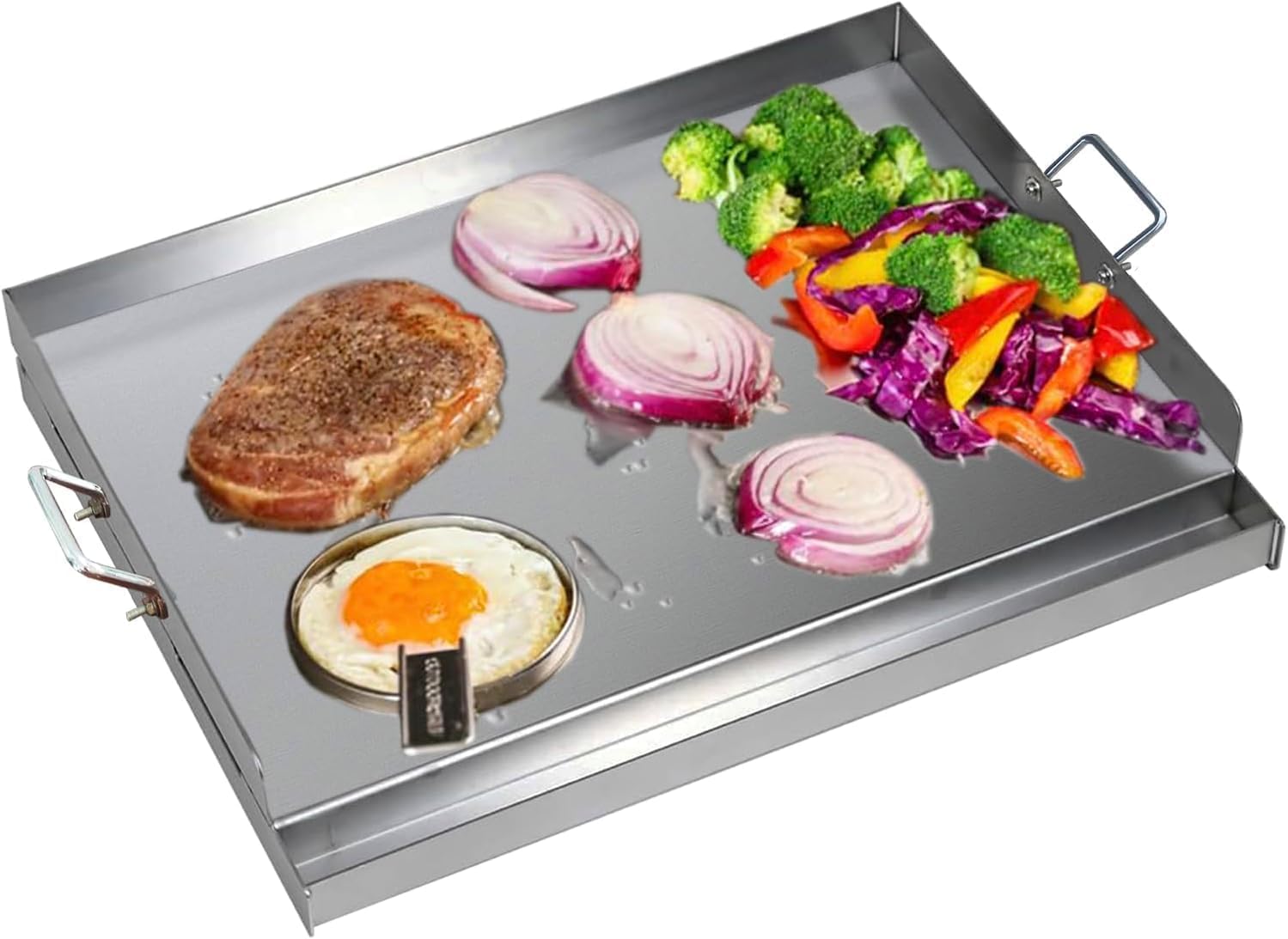 Edelstahl Grillplatte | 47x32x7 cm | Universal BBQ Plancha aus dickem 2mm & rostfreiem Edelstahl passend für Weber Gasgrill und Holzkohlegrill | Grillplatte mit Grill-Spachtel Schaber set