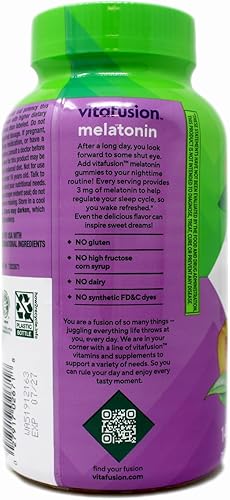 Miniatura 4 de Vitafusion Suplemento de gomita de melatonina de 3 mg, Awake Refreshed, apoyo para dormir y ayuda de jet lag, sin azúcar, suplemento dietético,