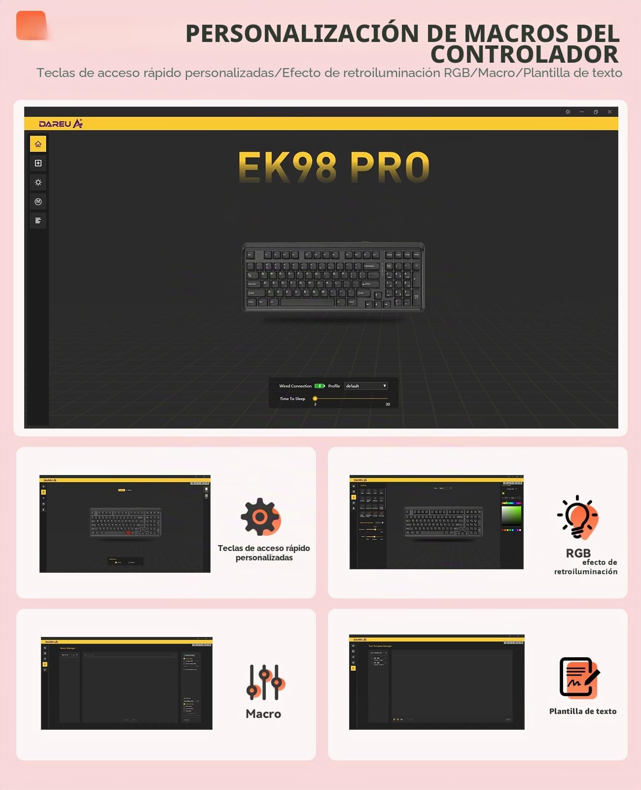 DAREU EK98PRO Sakura Rosa Teclado mecánico inalámbrico, Teclado Gaming con Tres Modos BT/2,4 GHz/USB-C, interruptores lineales prelubricados, personalización Intercambiable en Caliente para Win/Mac