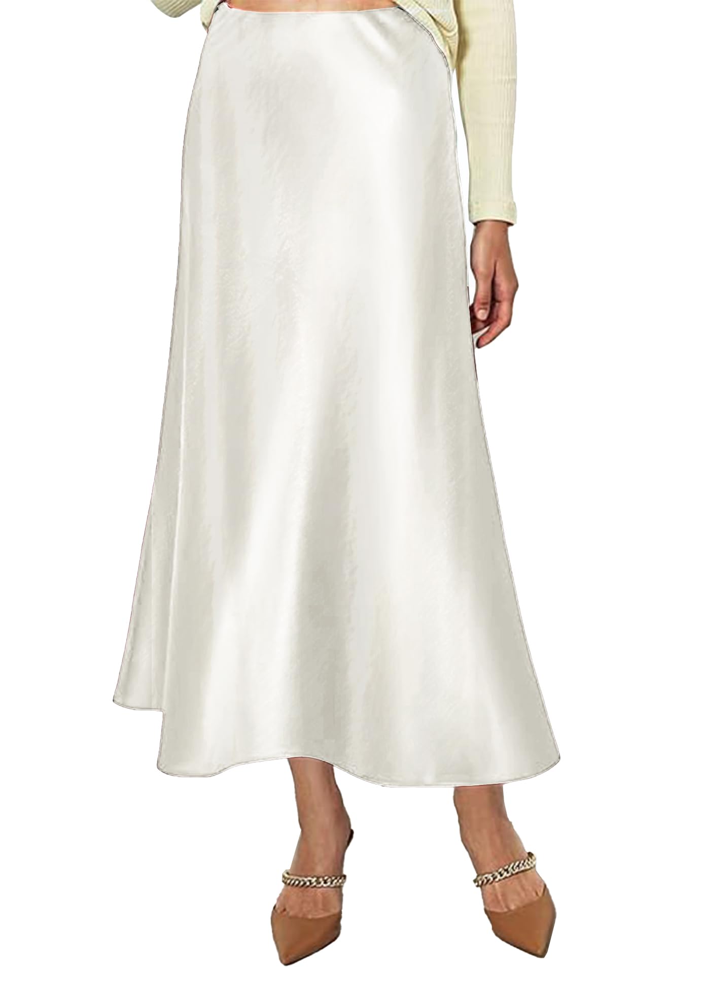 Falda de Satén para Mujer Cintura Alta Elástica Midi Casual A-Línea con Cremallera Elegante Larga Maxi Plisada Fiesta Otoño