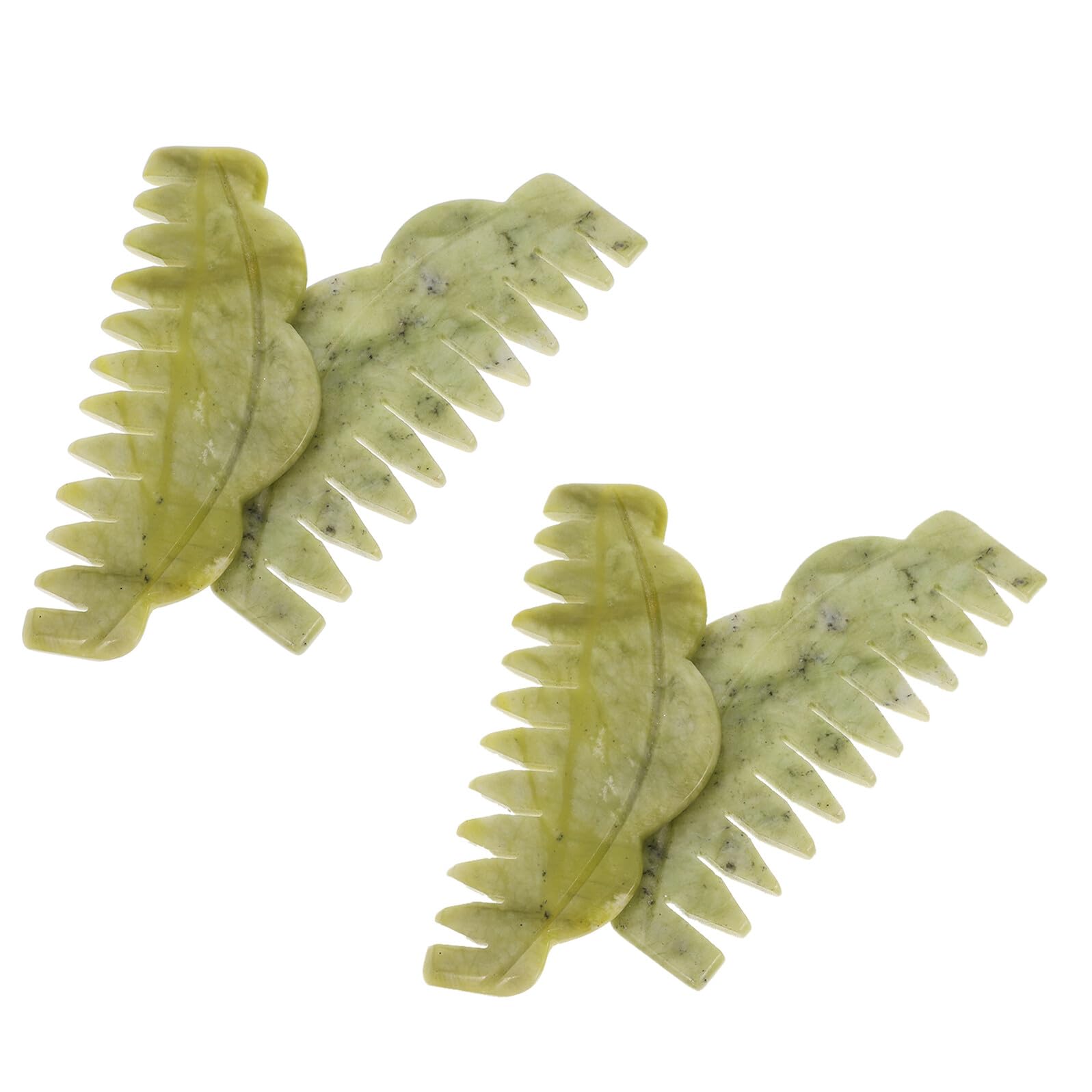 GARVALON Set 4 Pettini Massaggiatori per Cuoio Capelluto in Pietra Verde Pettine Guasha Portatile per Massaggio Chioma Stimola la Circolazione e Riduce L’Elettricità Statica per Uso a