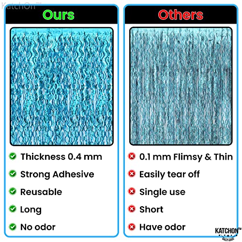 Image of Katchon, Xtralarge Wavy Blue Foil Fringe Curtain - Pack of 2 | Blue Streamers for Under The Sea Party Decorations | Foil Fringe Backdrop for Birthday, Cruise Door Decorations, Pool Party Decorations | Katchon, Xtralarge Wavy Blue Foil Fringe Curtain - Pack of 2