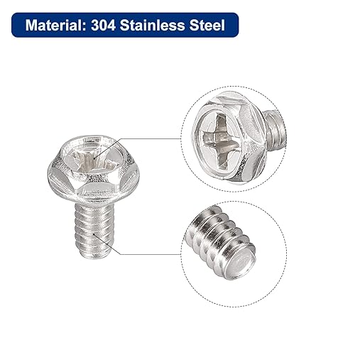 Miniatura 4 de uxcell Tornillos de cabeza hexagonal Phillips #6-32x516", 50 tornillos de máquina de tornillos hexagonales de cabeza de brida Phillips de acero