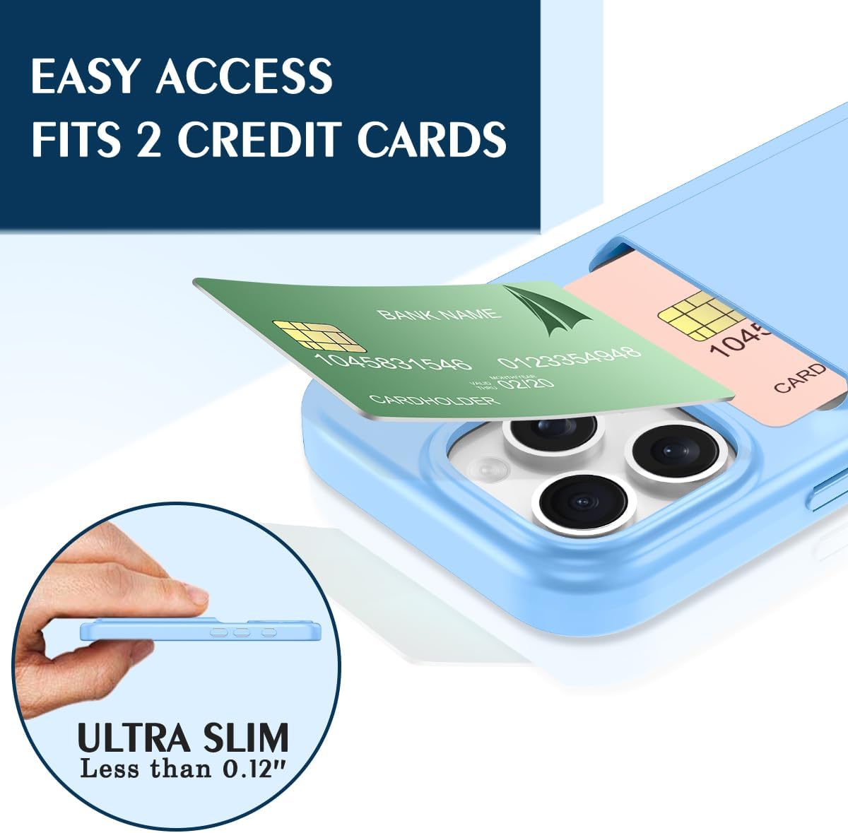 Petocase for iPhone 16 Pro Wallet Case Card Holder Slot Slim Fit Flexible TPU Gel Rubber Soft Skin Silicone Protective Phone Case Cover for Apple iPhone 16 Pro 6.3 inch Light Blue - Image 3