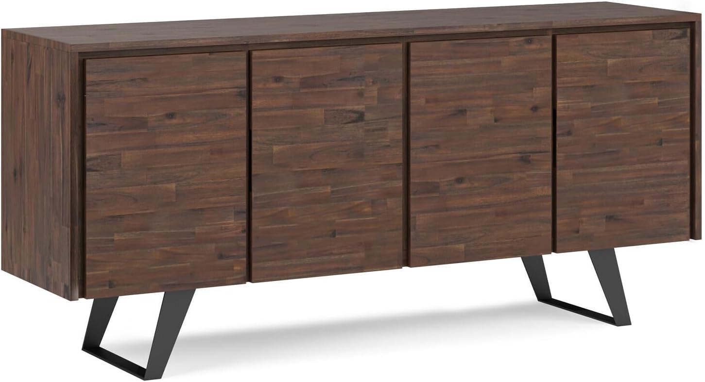 HomeStock Acacia Wood Sideboard Buffet - 66" Wide, 4 Door Storage Cabinet