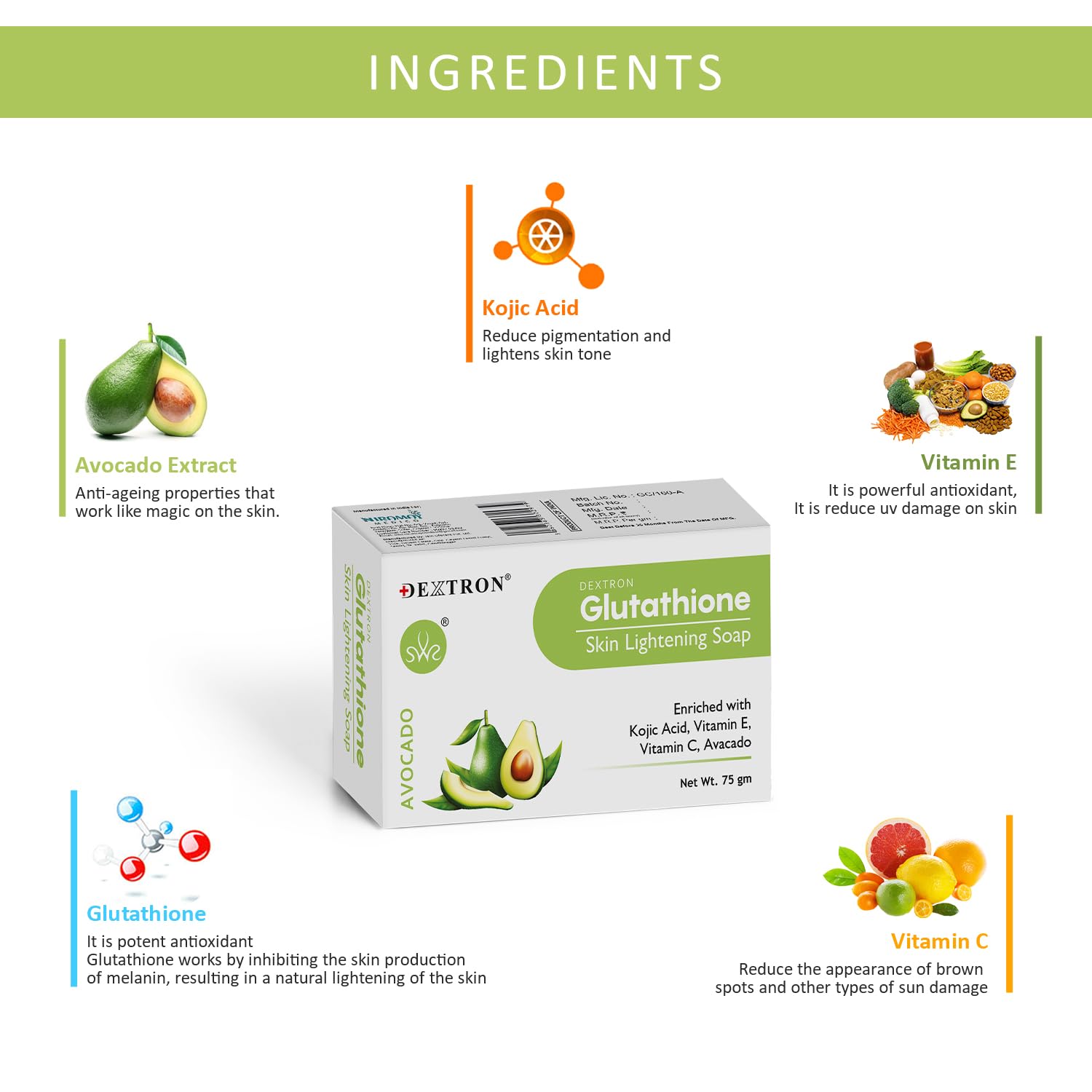 how much glutathione in avocado Buy Dextron Glutathione Avocado Soap 75gm X 7 Pcs Skin Brightening &  Whitening Bar for Face & Body