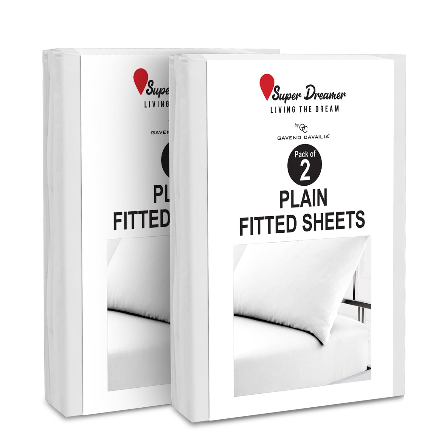 GC GAVENO CAVAILIA 2 Pack Fitted Sheet King Size - Deep Pocket 25cm - Microfiber Bed Sheet (152x203 cm) - Wrinkle & Fade Resistant - Elastic Corners - Breathable & Easycare Bottom Sheet - White