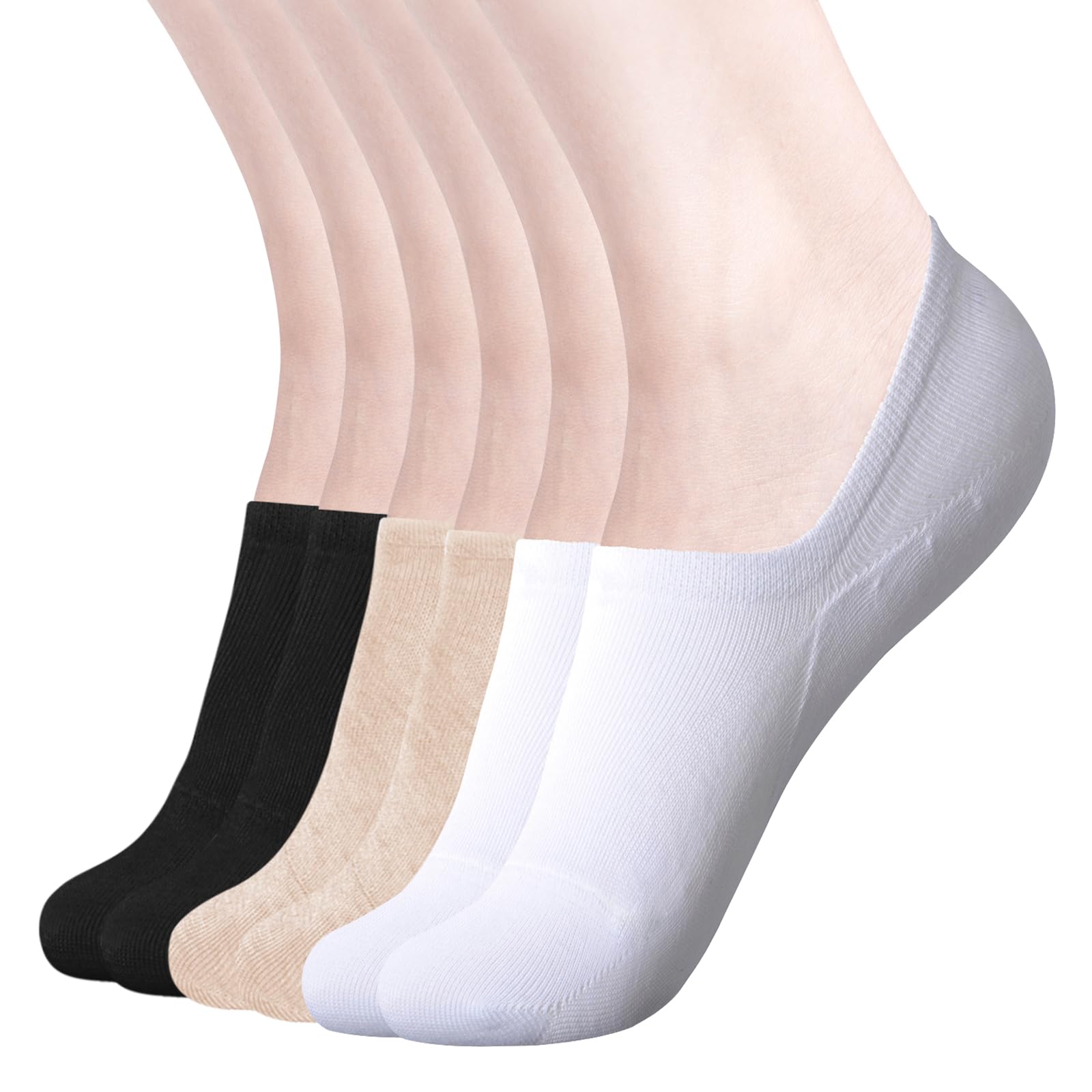 Womens No Show Socks Non Slip Flat Boat Line Low Cut Socks (6 Packs) Beige L-image-48
