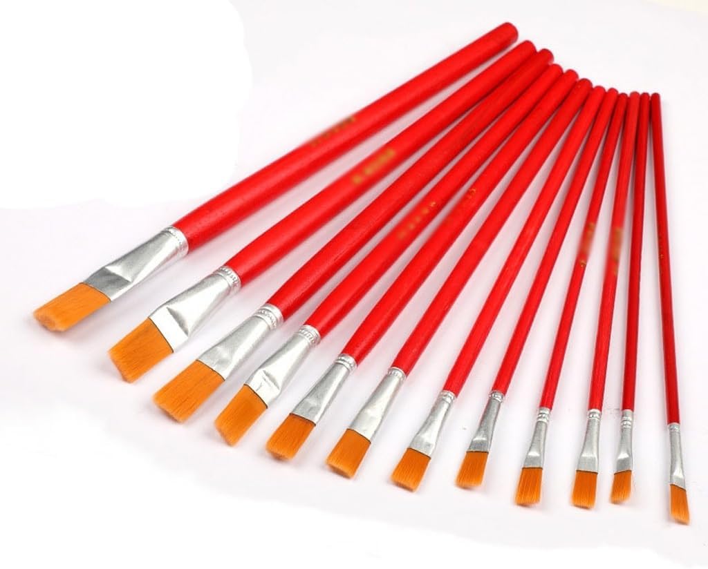 Red Stem Nylon Flat Oil Painting Brush Acrylic Watercolor Art Paint Layout