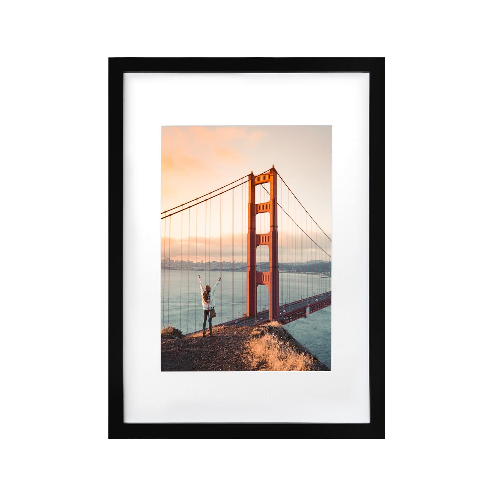 KINLINK A3 Picture frame Black, Wood frame with Acrylic Plexiglass for Pictures A4 with Mat or A3 without Mat, Wall Mounting Display, 1 Pack