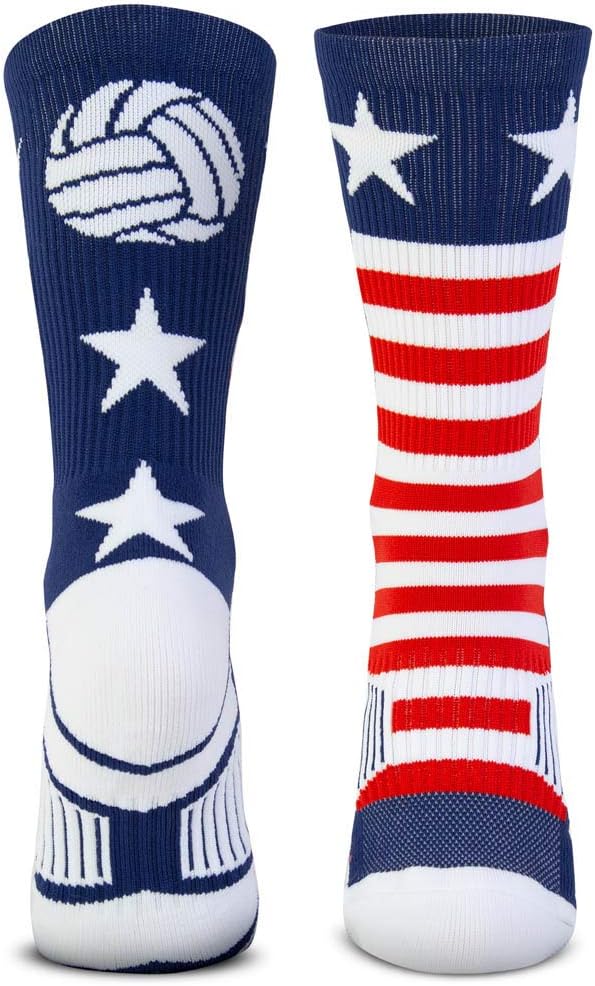 ChalkTalkSPORTS USA Red White Blue Crew Volleyball Socks - Moisture-Wicking, Cushioned Mid-Calf Socks for Players & Fans