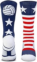 ChalkTalkSPORTS USA Red White Blue Crew Volleyball Socks - Moisture-Wicking, Cushioned Mid-Calf Socks for Players & Fans