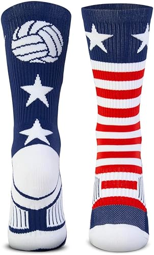 Crew Woven Mid-Calf Volleyball Socks USA Red & White Blue