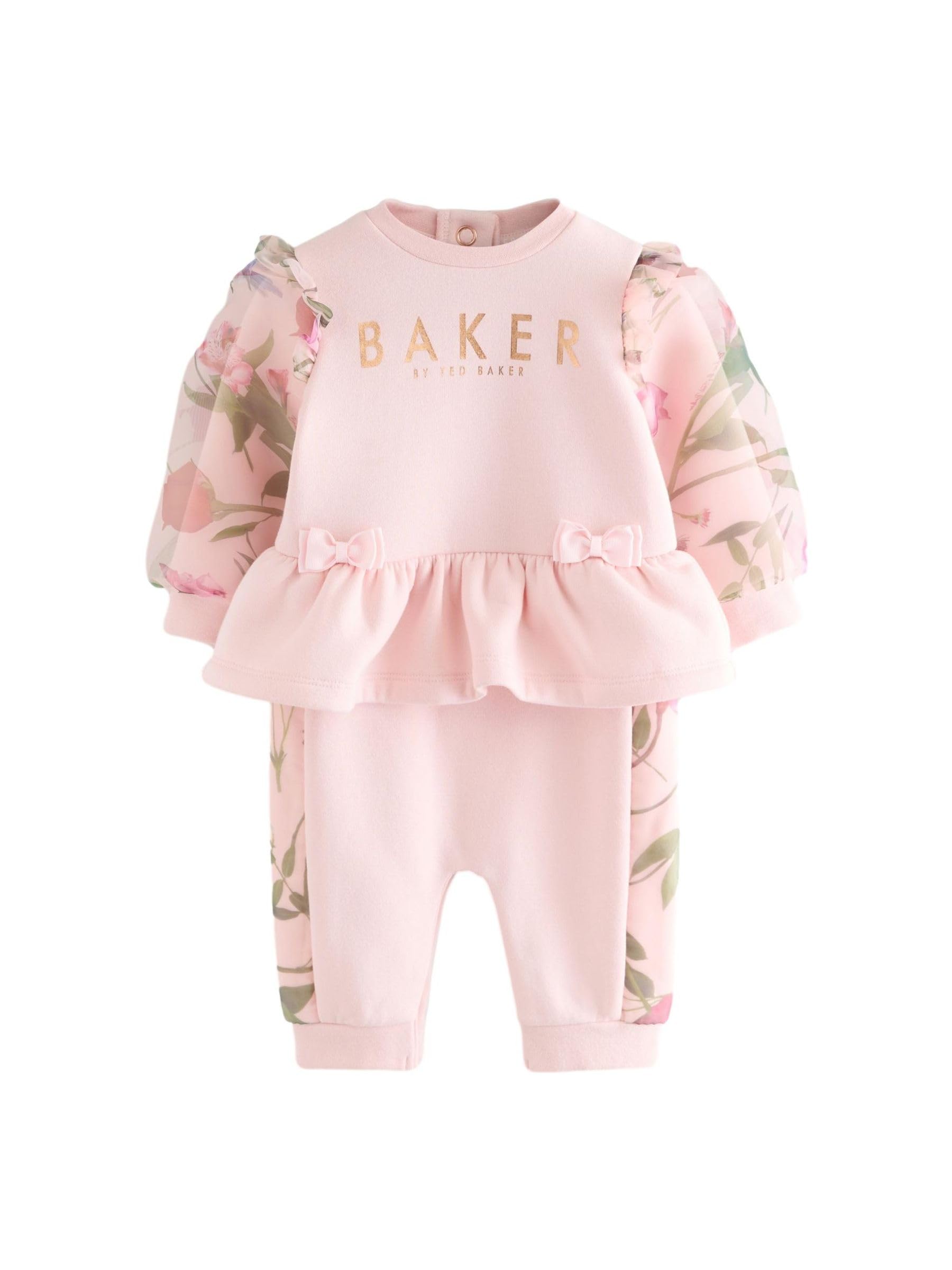 Bebés niña Pelele rosa floral con manga de organza