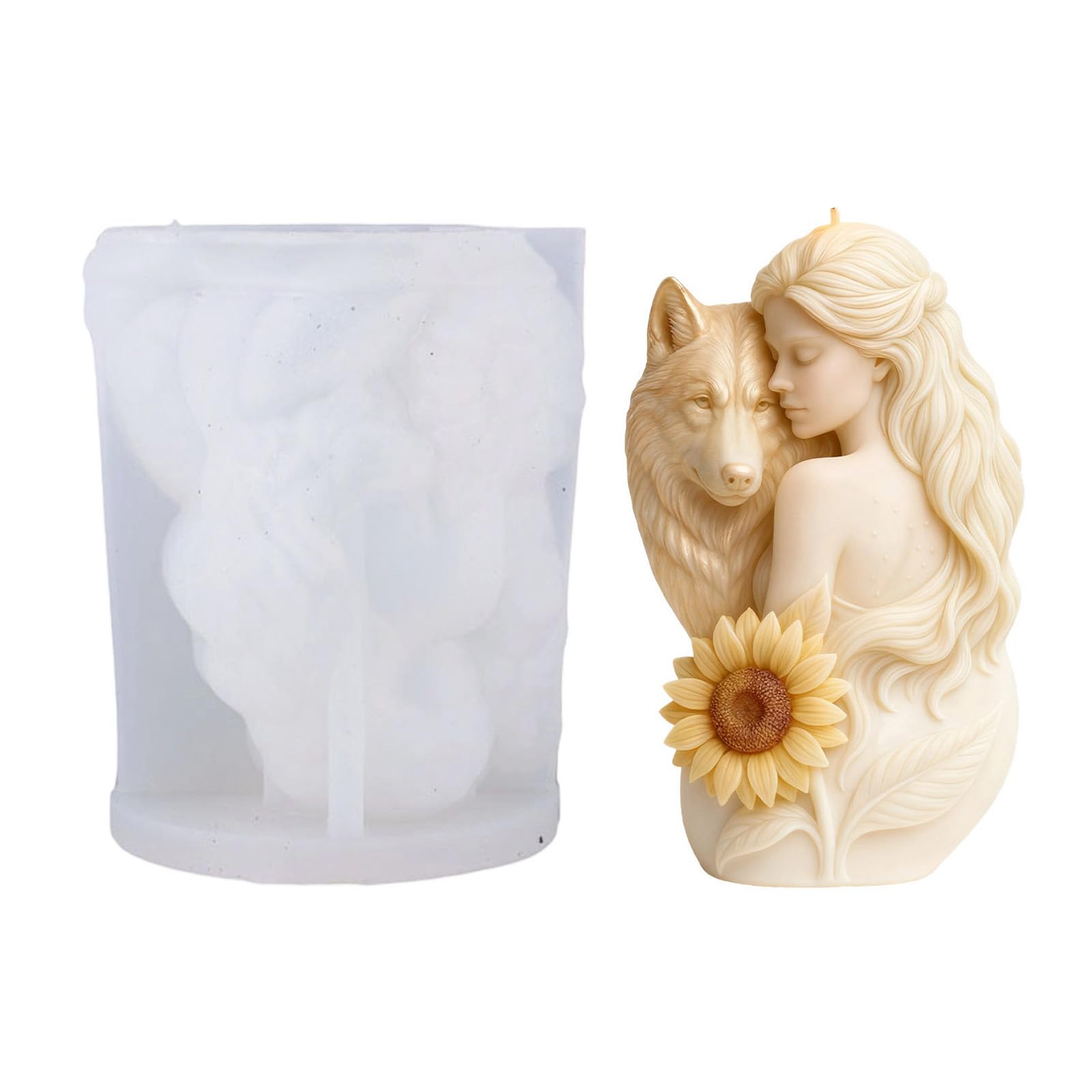 Sbshiouu Wolf Girl Flower Silicone Mold for Resin Casting Making Soap Chocolate and Home Decoration Craft Silicone Mold