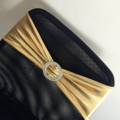 Ieventstar Spandex Chair Sash Cover Stretch Band With Buckle Slider Sashes Bow Hotel Wedding Banquet Decoration (50, Metallic Gold) #TOP4