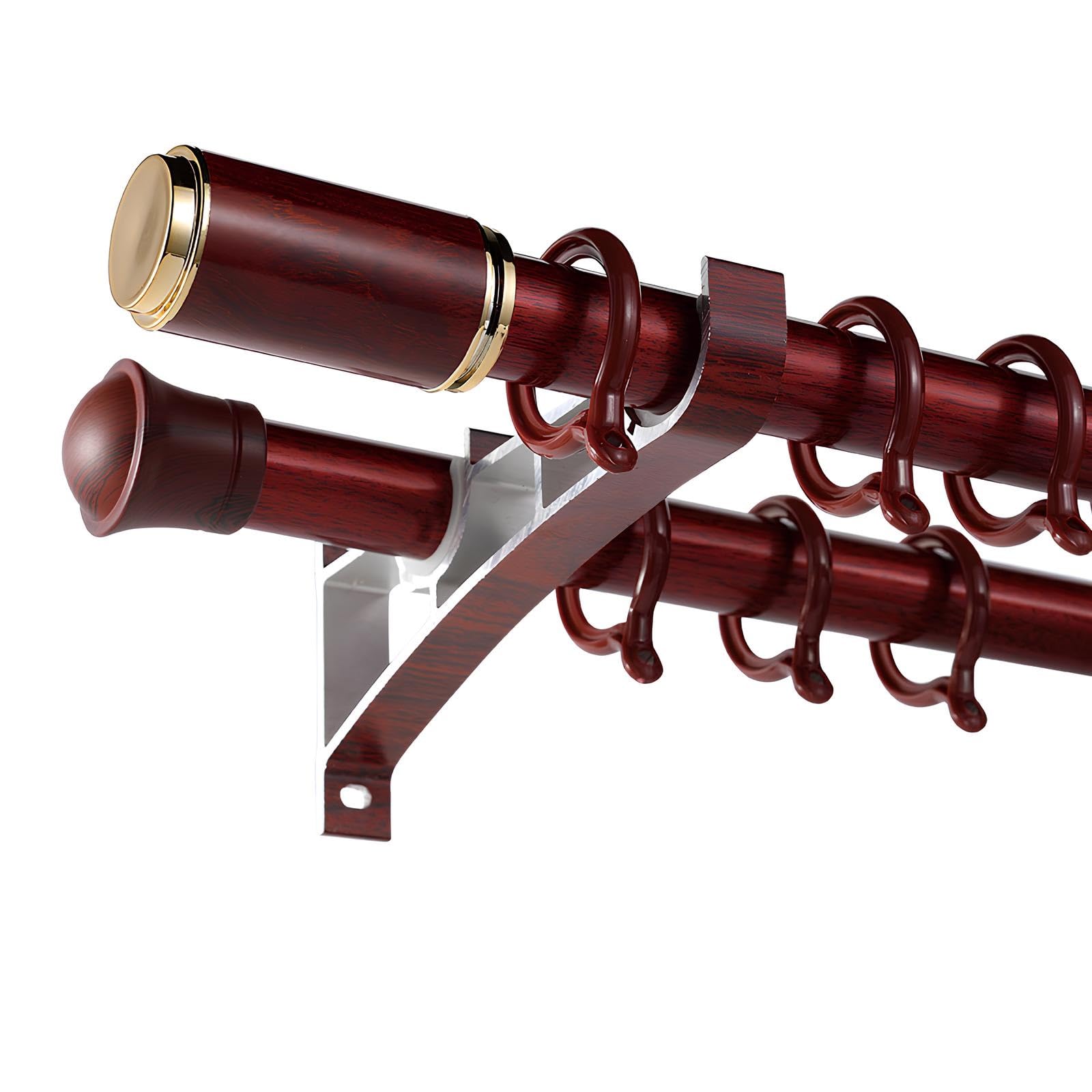 Doppelte Gardinenstangen, Vorhangschiene Mit Holzmaserung, Gardinenstangen Aus Aluminiumlegierung, Wandmontierte Gardinenstangen-Sets Für Das Wohnzimmer(Red,300cm/9.8ft(2 * 150cm))