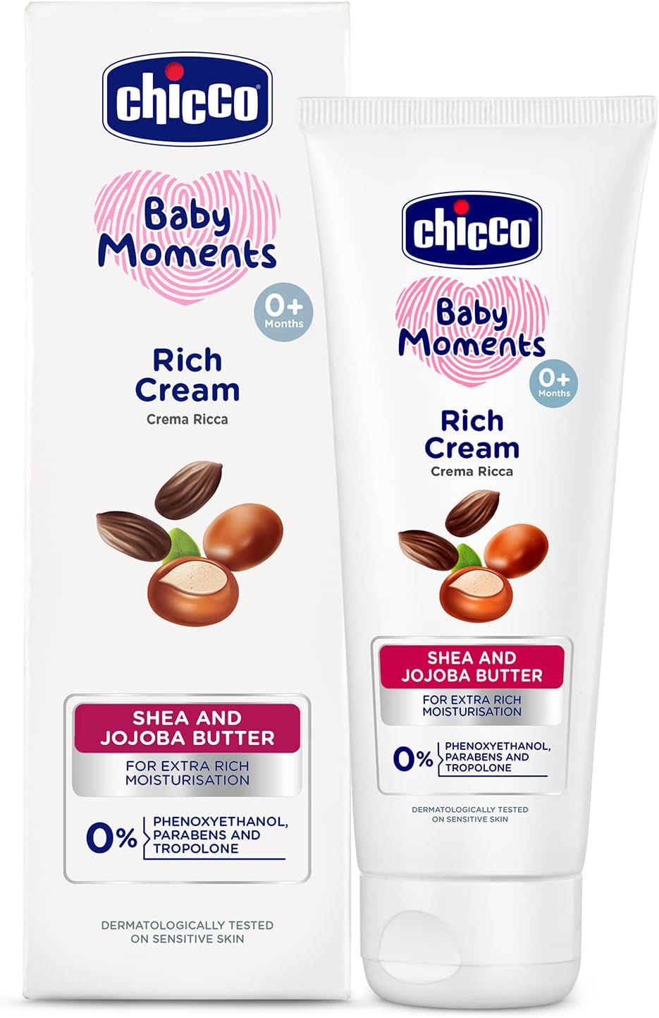 Chicco Baby Moments Rich Cream for Newborn Babies with Shea & Jojoba Butter, 100g| Rich Moisturization and Dryness Prevention |Dermatologically Tested |Phenoxyethanol, Parabens & Lauryl sulphates free